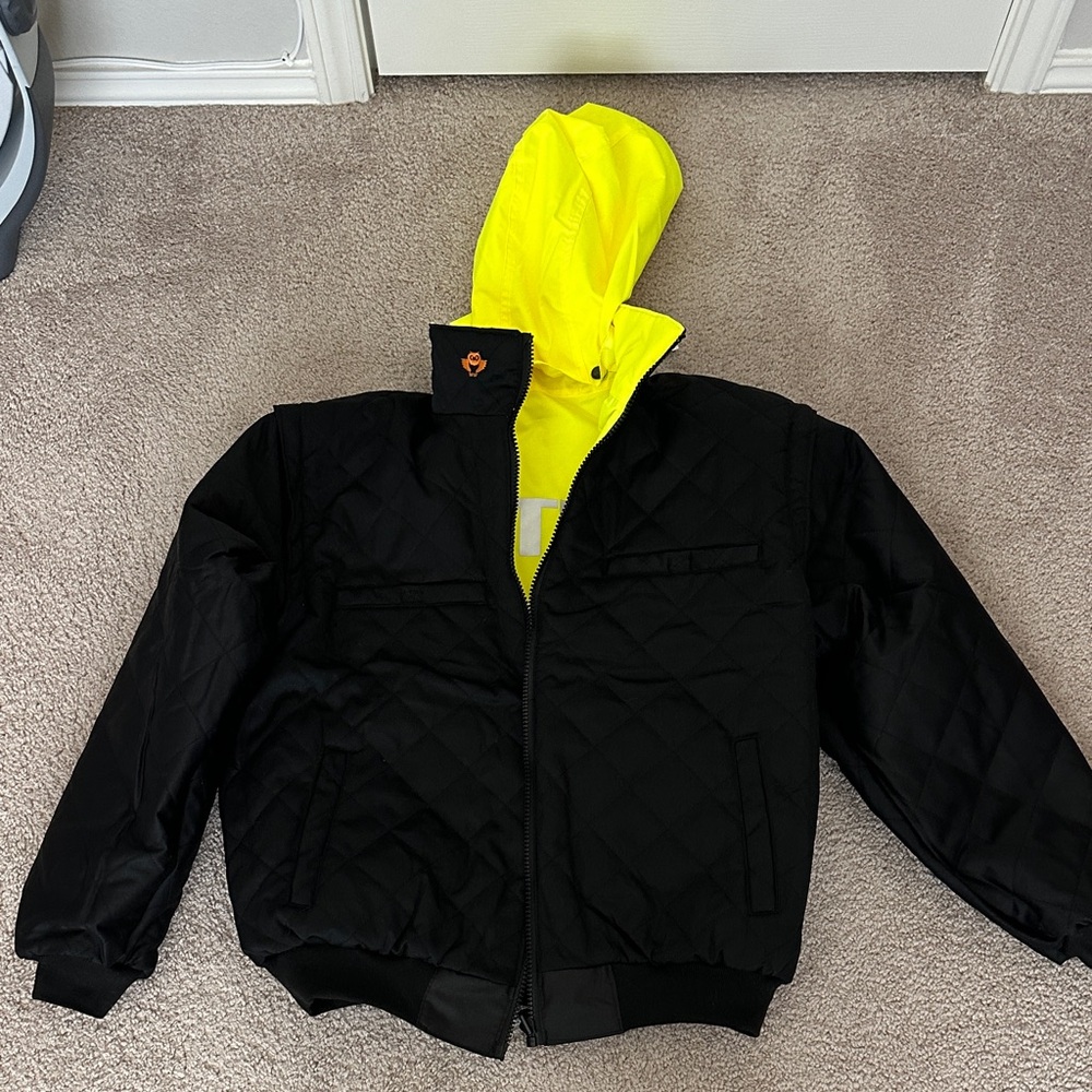 New Men’s 2 tone reversible black and yellow safety apparel jacket - Picture 6 of 11